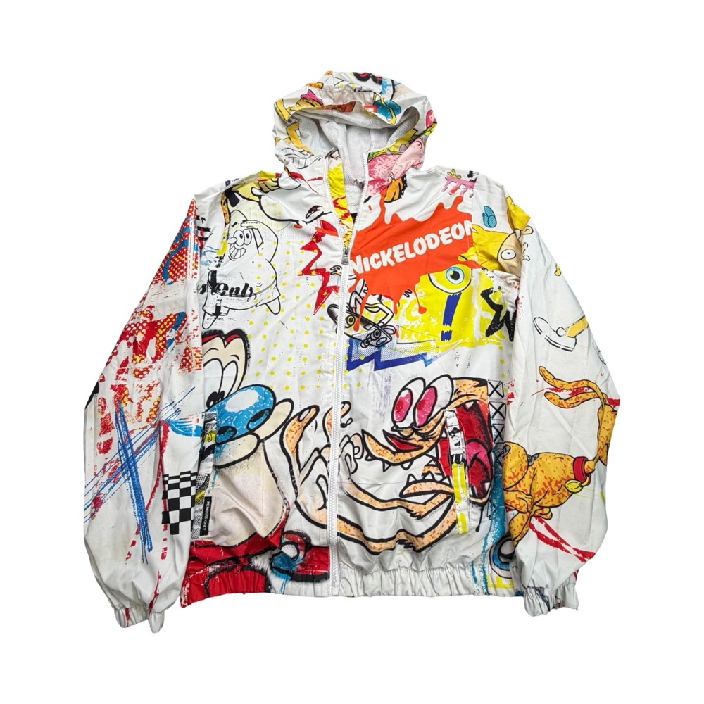 Members Only Windbreaker Mens M White Nickelodeon Cartoon‎ Print Rugrats Arnold